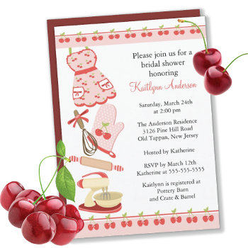 Fun Cherry Retro Kitchen Bridal Shower Invitation by celebrateitinvites at Zazzle