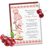 Fun Cherry Retro Kitchen Bridal Shower Invitation at Zazzle