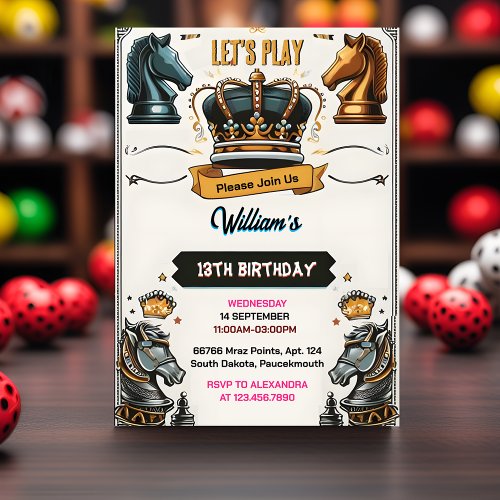 Fun Chess King And Queen Game Night 13th Birthday Invitation