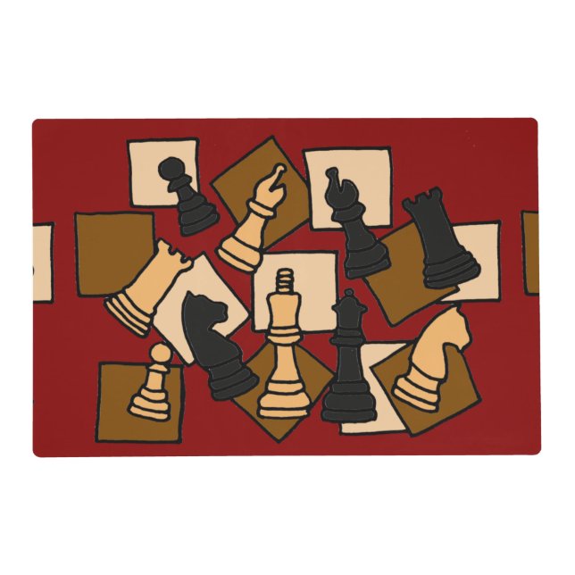 Fun Chess Pieces Abstract Art Placemat (Back)