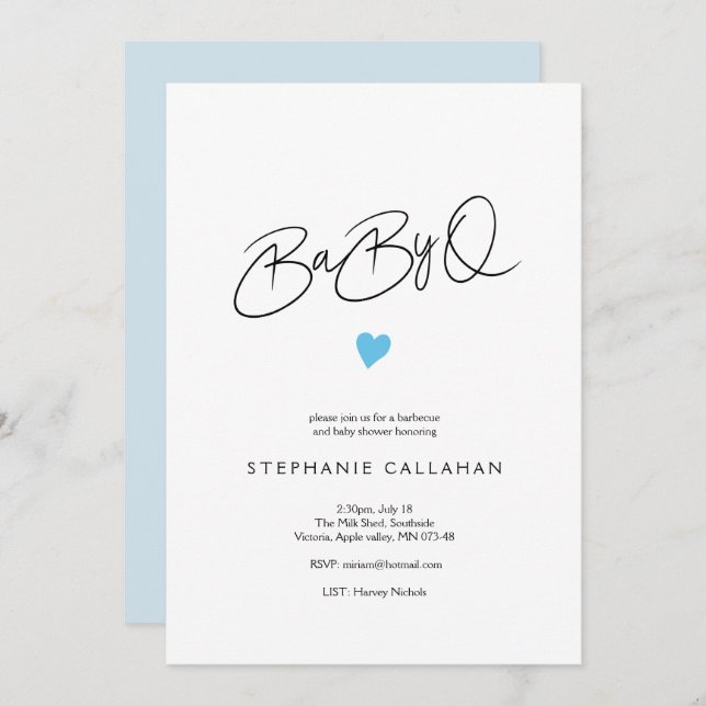 Fun Chic Baby BaBy Q Shower Blue Heart Motif Invitation (Front/Back)