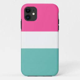 Fun Chic Bright Pink Cool Mint Blue White Stripes iPhone 11 Case