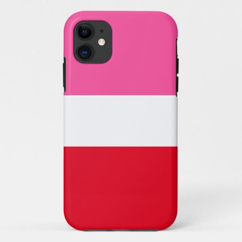 Fun Chic Bright Pink Sporty Red White Wide Stripes iPhone 11 Case