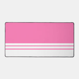 Fun Chic Bright Pink White Edge Racing Stripes Desk Mat