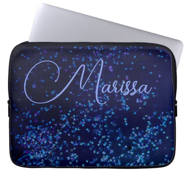 Fun Chic Personalized Confetti Blue Laptop Sleeve (Front)