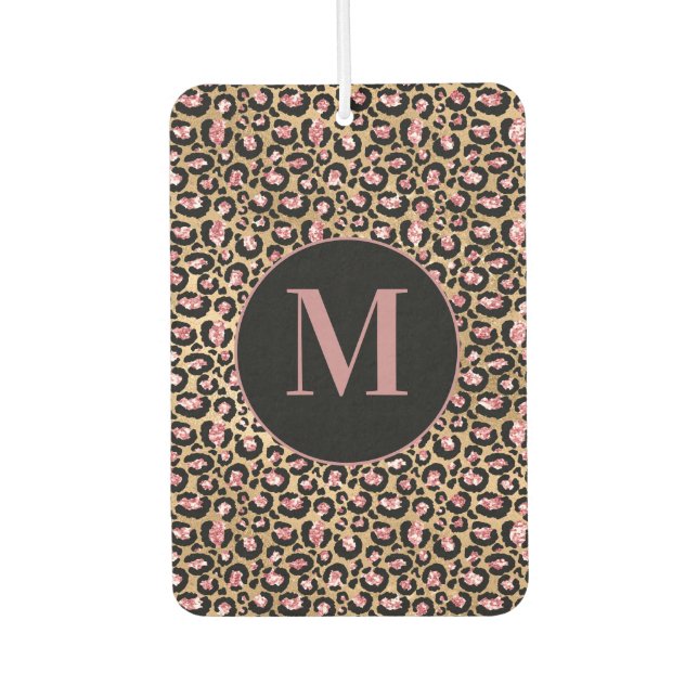 Fun Chic Pink Black Gold Cheetah/Leopard Monogram Air Freshener (Front)
