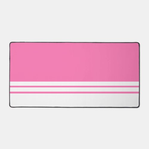 Fun Chic Pink White Bottom Edge Racing Stripes Desk Mat