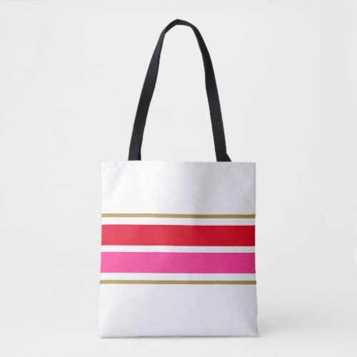 Fun Chic Sporty Red Pink Racing Stripes On White Tote Bag