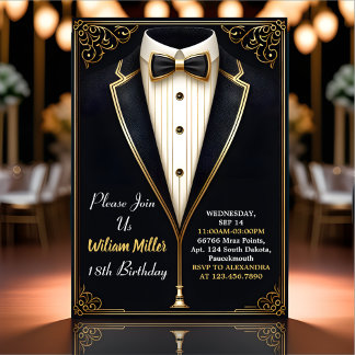 Fun Chic Suit Award Men Adult Tuxedo 18th Birthday Invitation