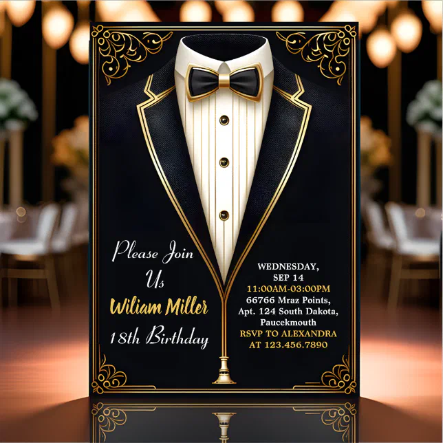 Fun Chic Suit Award Men Adult Tuxedo 18th Birthday Invitation