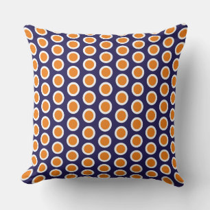Fun Chic Tiled Bold Orange Navy Ocean Bubbles Throw Pillow