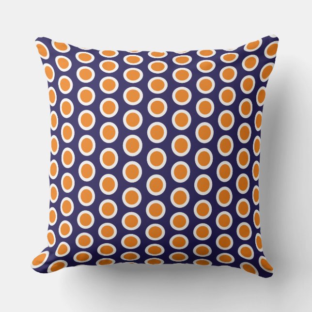 Fun Chic Tiled Bold Orange Navy Ocean Bubbles Throw Pillow (Front)