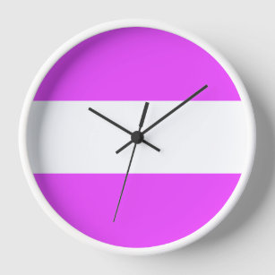 Fun Chic Vivid Pink White Wide Nautical Stripes Clock