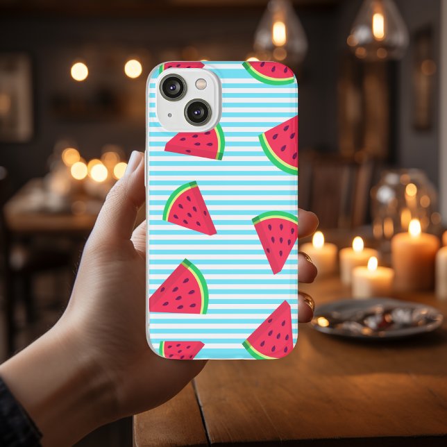 Fun Chic Watermelon Slices Blue Lines Pattern Case-Mate iPhone Case (Creator Uploaded)