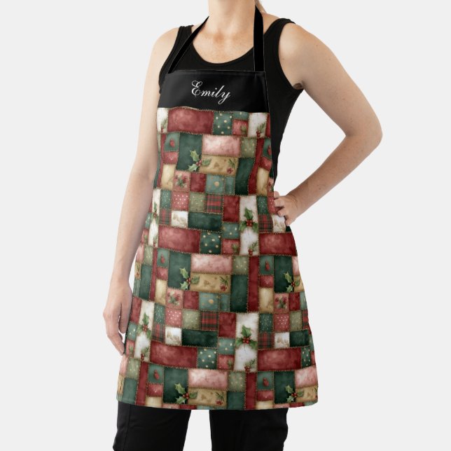 Fun Chic Winter Greenery Christmas Party Apron (Insitu)