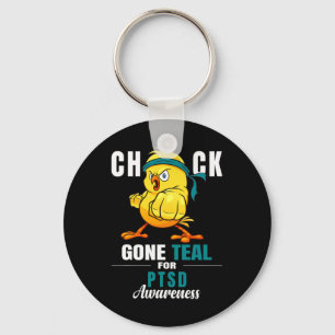 Fun Chick Gone Teal Ribbon Chicken Warrior Ptsd Aw Keychain