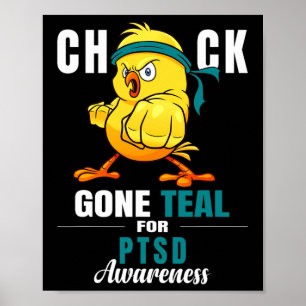Fun Chick Gone Teal Ribbon Chicken Warrior Ptsd Aw Poster