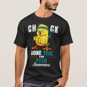 Fun Chick Gone Teal Ribbon Chicken Warrior Ptsd Aw T-Shirt