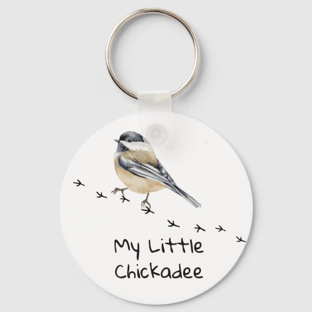 Fun Chickadee Cute little Bird Tracks  Keychain (Front)