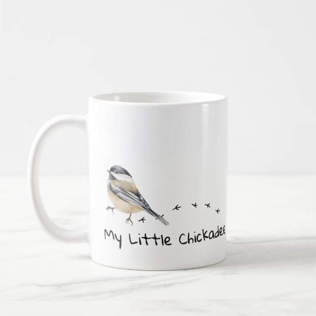 Fun Chickadee Cute little Bird Tracks Mug (Left)