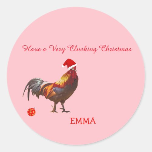 Fun Chicken Christmas Greeting Classic Round Sticker