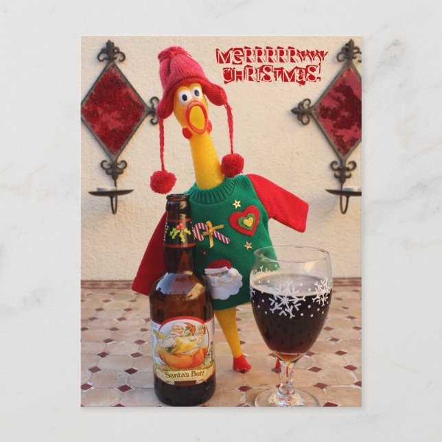 Fun Chicken Christmas Postcard! Holiday Postcard (Front)