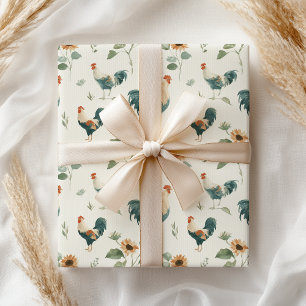 Fun Chicken Rooster Sunflower Wrapping Paper