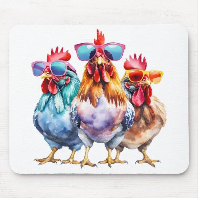 Fun Chickens With Sunglasses Mouse Pad (Front)