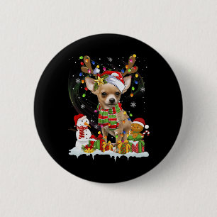 Fun Chihuahua Christmas Ugly Dog Santa Hat Lights Button