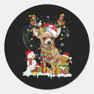 Fun Chihuahua Christmas Ugly Dog Santa Hat Lights Classic Round Sticker