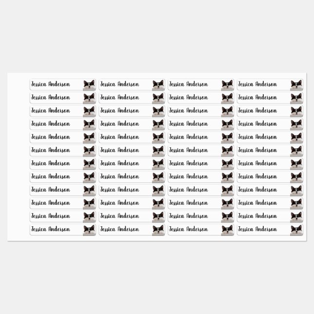 Fun Children Cute Black White Cat Custom Name Kids' Labels (Sheet)