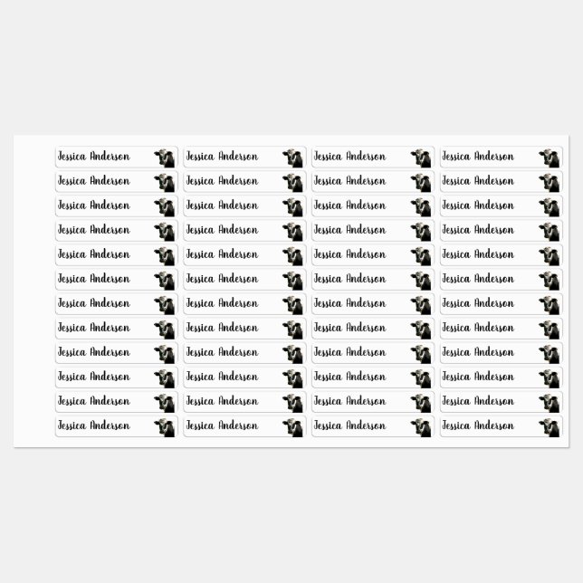 Fun Children Cute Black White Cow Custom Name Kids' Labels (Sheet)