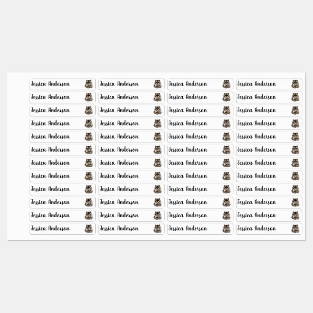Fun Children Cute Raccoon animal Custom Name Kids' Labels (Sheet)