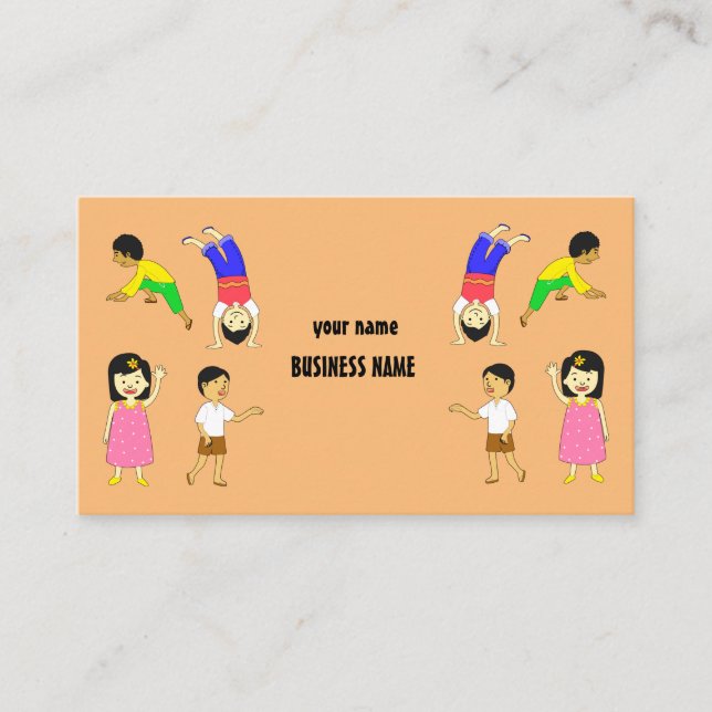 Fun Children Playing Design Daycare Babysitting Business Card (Front)
