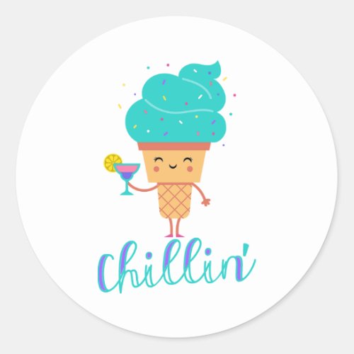 Fun Chill Summer Teal Ice Cream Chillin Party Classic Round Sticker