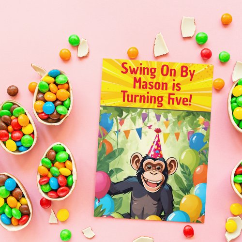 Fun Chimpanzee Kids Wild Jungle Birthday Invitation