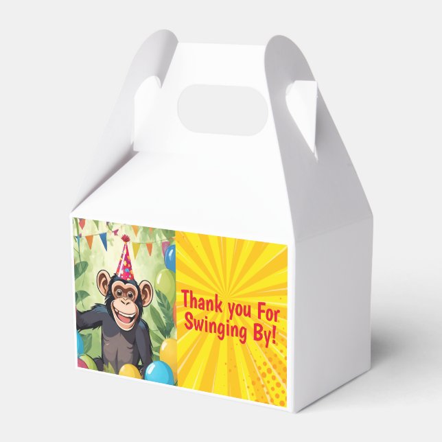 Fun Chimpanzee Kid's Wild Jungle Monkey Birthday Favor Boxes (Front Side)