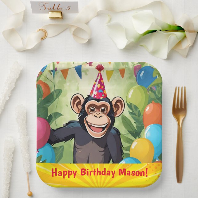 Fun Chimpanzee Kid's Wild Jungle Monkey Birthday Paper Plates (Wedding)