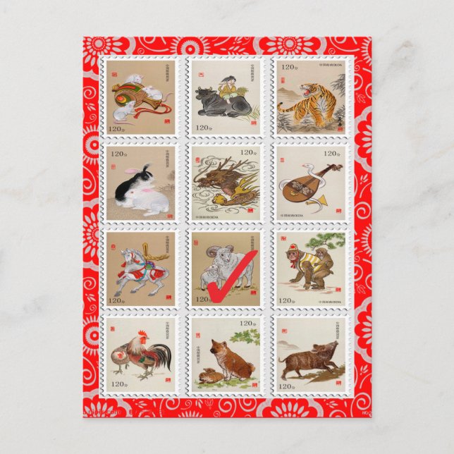 Fun Chinese Zodiac Happy Birthday Happy New Year Holiday Postcard (Front)