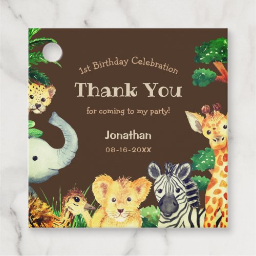 Fun Chocolate Brown Jungle Wild Animals Birthday Favor Tags