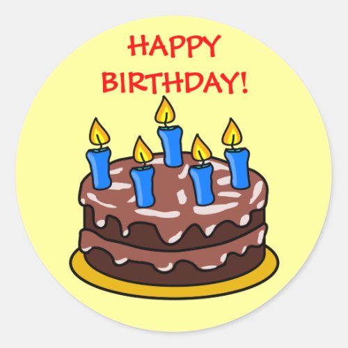 Fun Chocolate Happy Birthday Cake with Candles Classic Round Sticker