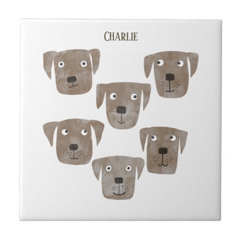 Fun Chocolate Labrador Retriever Dog Custom Name Ceramic Tile