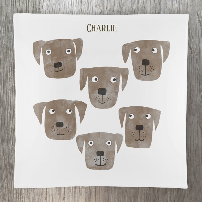 Fun Chocolate Labrador Retriever Dog Custom Name Trinket Tray (Chocolate labrador retriever dog personalized trinket tray)