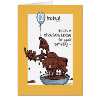 Fun Chocolate Moose with Balloon 12th Birthday Cards