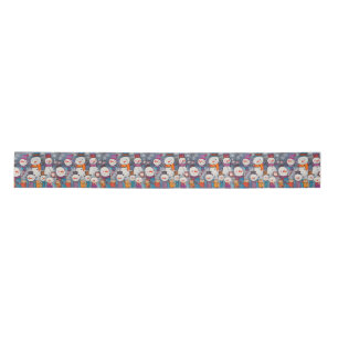 Fun Chorus of Snowmen Drinking Hot Cocoa Satin Ribbon