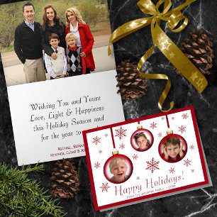 Fun Christmas Ball Ornament 3 Photo Happy Holidays Card
