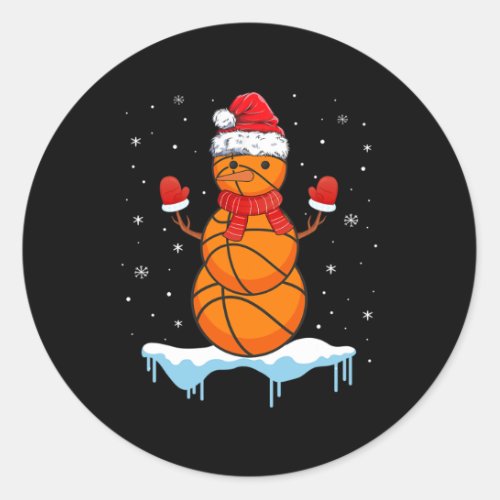 Fun Christmas Basketball Santa Snowman  Classic Round Sticker