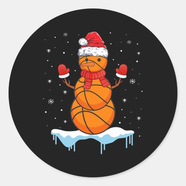 Fun Christmas Basketball Santa Snowman  Classic Round Sticker (Front)