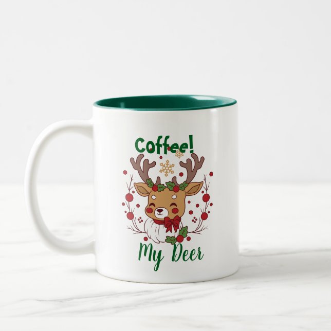 FUN Christmas Brown & Green  ''My Deer''  Two-Tone Coffee Mug (Left)