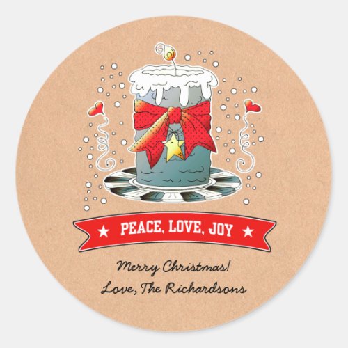  Fun Christmas Candle Kraft Paper Custom Classic Round Sticker